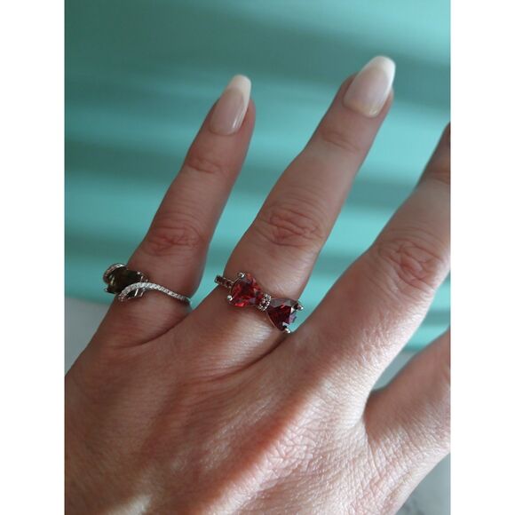 S925 Sterling Silver Plated Rainbow Topaz Bow Ring – Multiple Colors & Finishes - Picture 13 of 16